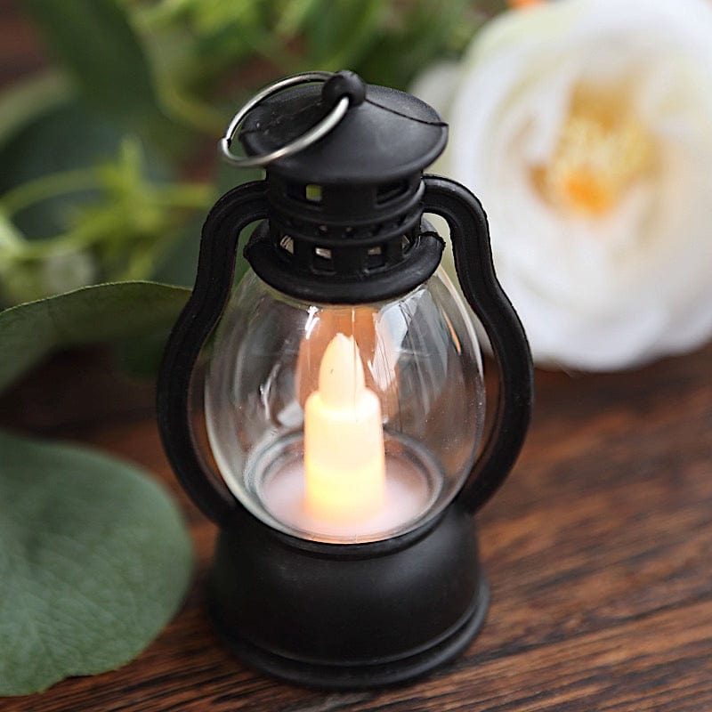 12 Black Battery Operated Vintage Mini LED Candle Lanterns