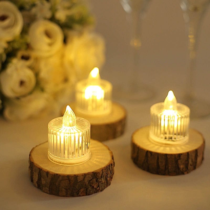 12 Clear 2 in Battery Operated LED Tealight Candles with Column Design