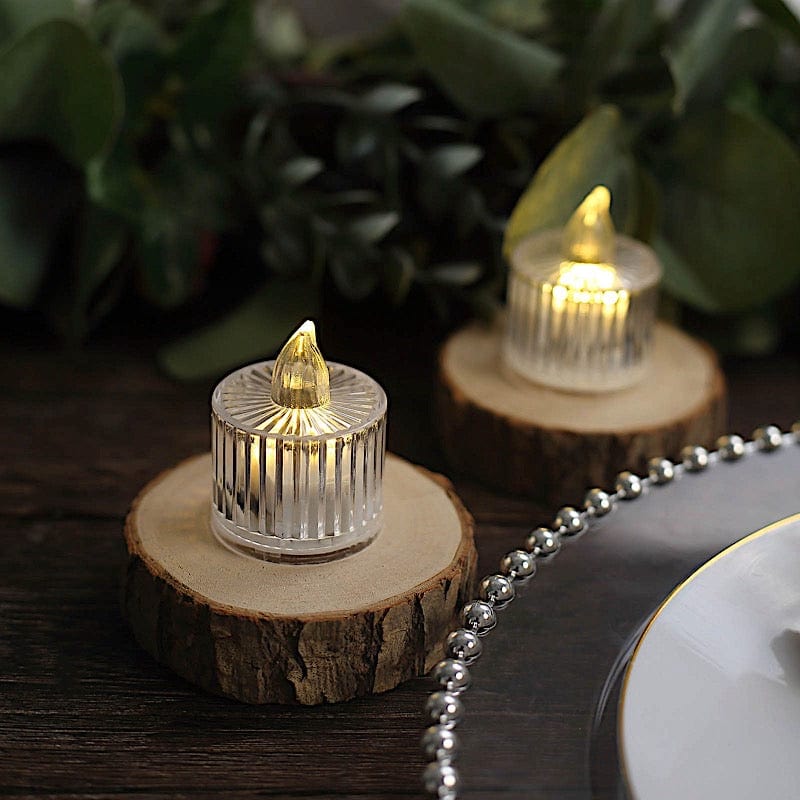 12 Clear 2 in Battery Operated LED Tealight Candles with Column Design