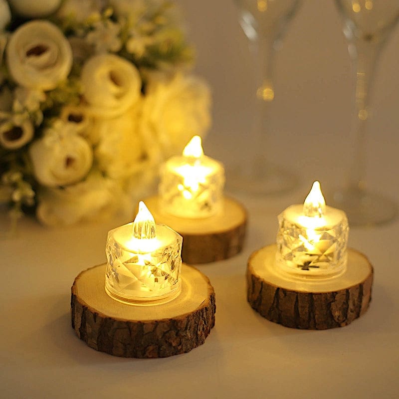 12 Clear Battery Operated LED Tealight Candles with Diamond Design