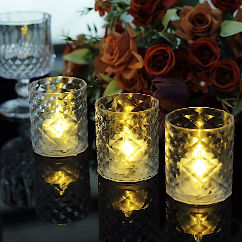 12 Clear 3 in Flameless LED Tealight Candles with Acrylic Holders