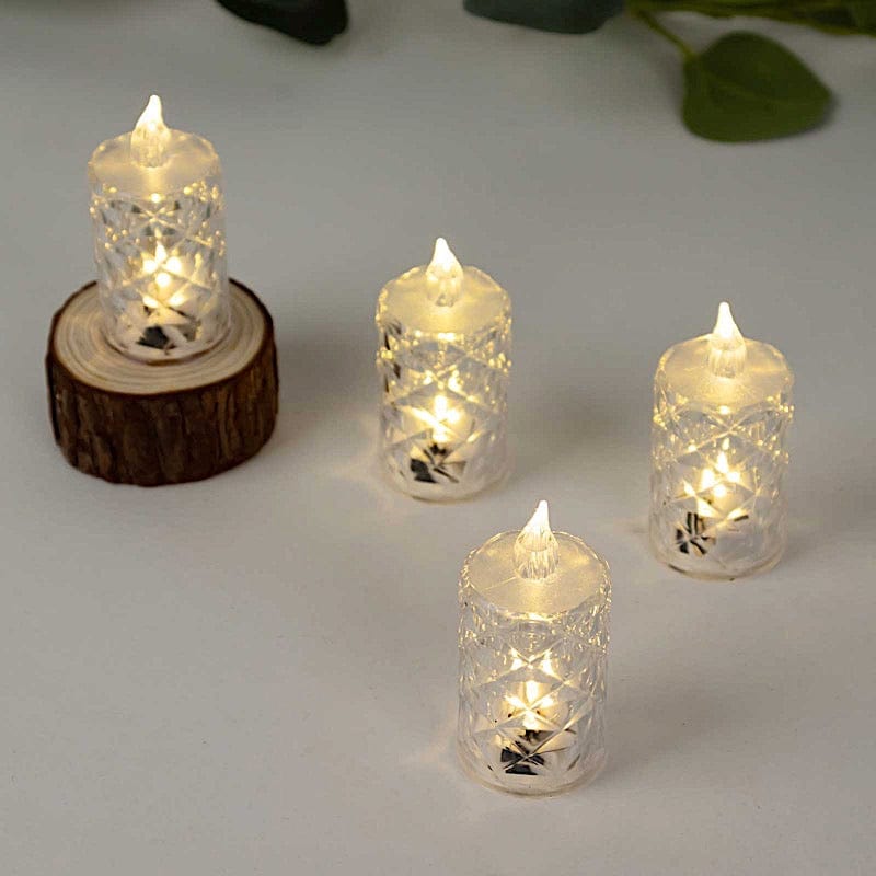12 Clear Battery Operated LED Tealight Candles with Diamond Design
