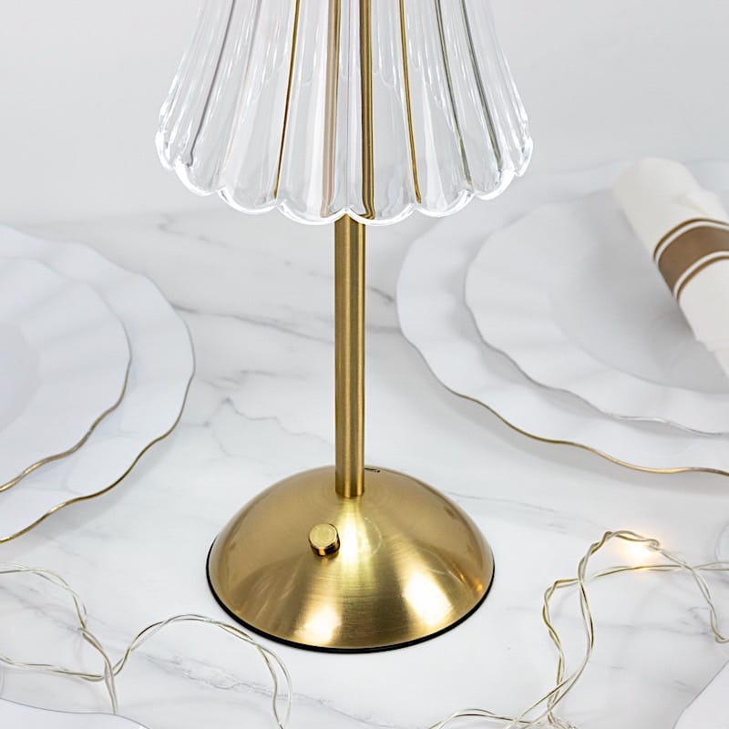 12 in Gold Metal LED Table Lamp with Fluted Acrylic Shade