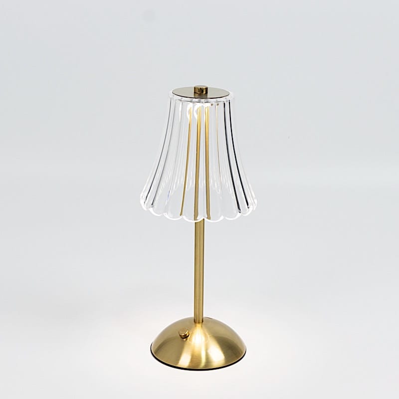 12 in Gold Metal LED Table Lamp with Fluted Acrylic Shade