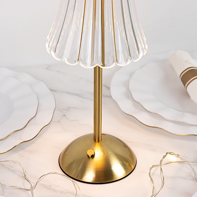 12 in Gold Metal LED Table Lamp with Fluted Acrylic Shade