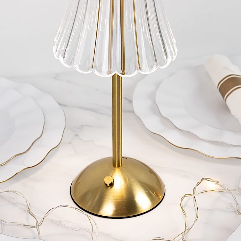 12 in Gold Metal LED Table Lamp with Fluted Acrylic Shade