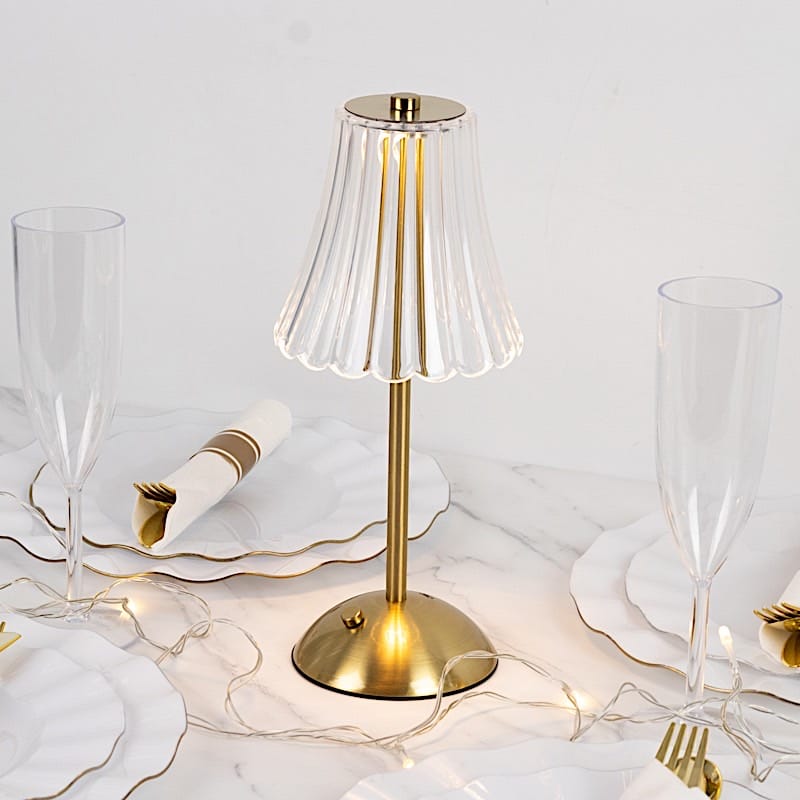 12 in Gold Metal LED Table Lamp with Fluted Acrylic Shade