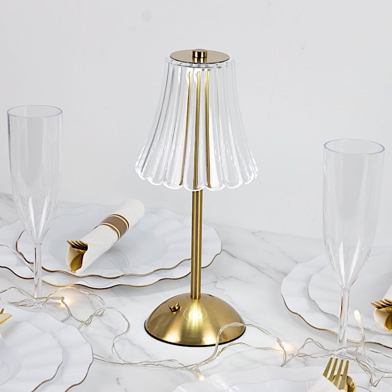 12 in Gold Metal LED Table Lamp with Fluted Acrylic Shade