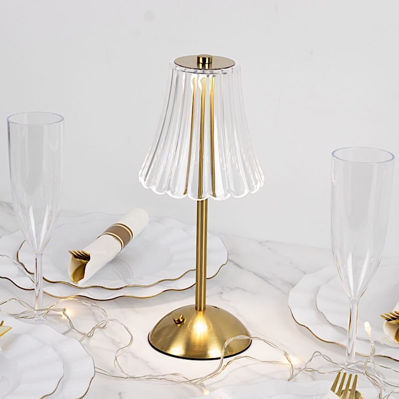12 in Gold Metal LED Table Lamp with Fluted Acrylic Shade