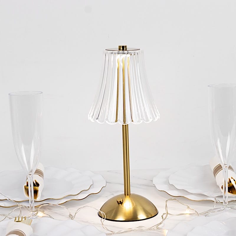 12 in Gold Metal LED Table Lamp with Fluted Acrylic Shade