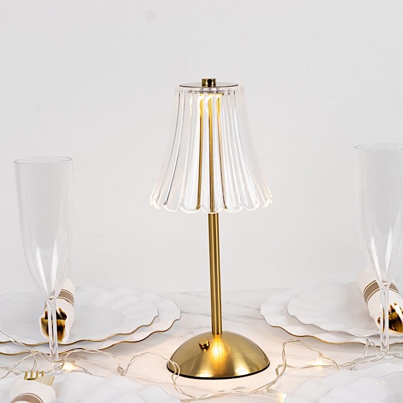 12 in Gold Metal LED Table Lamp with Fluted Acrylic Shade