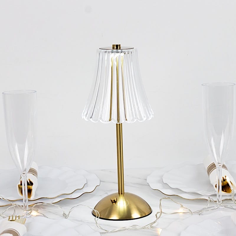 12 in Gold Metal LED Table Lamp with Fluted Acrylic Shade