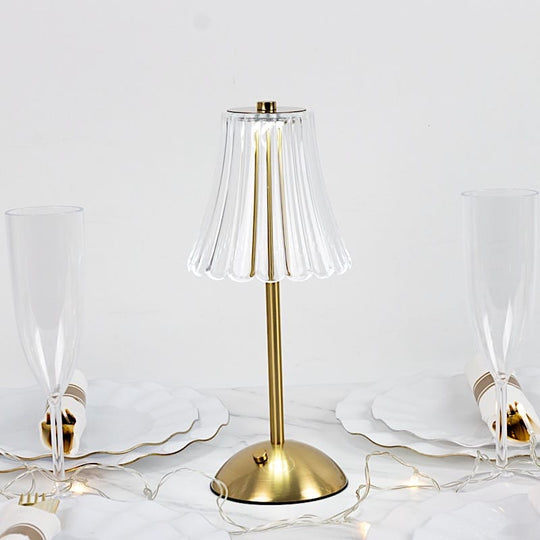 12 in Gold Metal LED Table Lamp with Fluted Acrylic Shade
