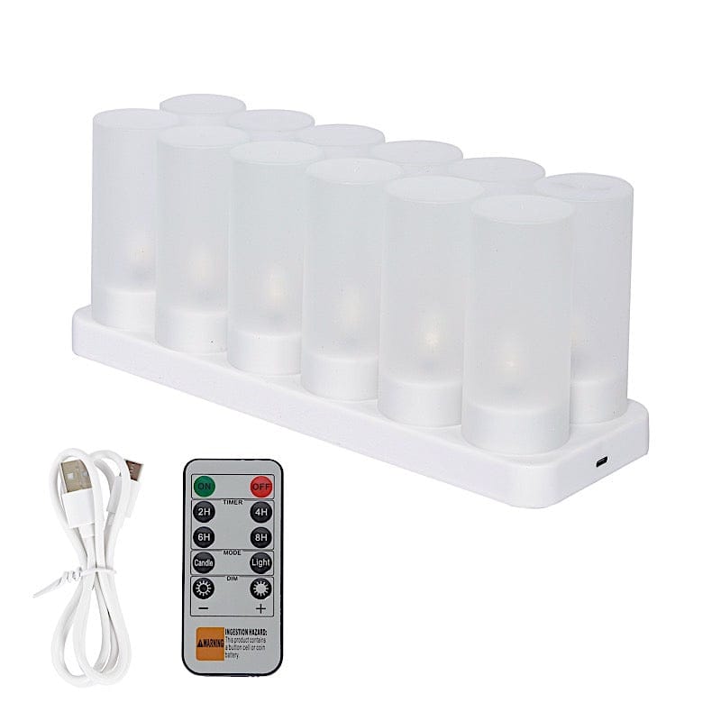 12 White Rechargeable Tea Light Candle with Frosted Shades