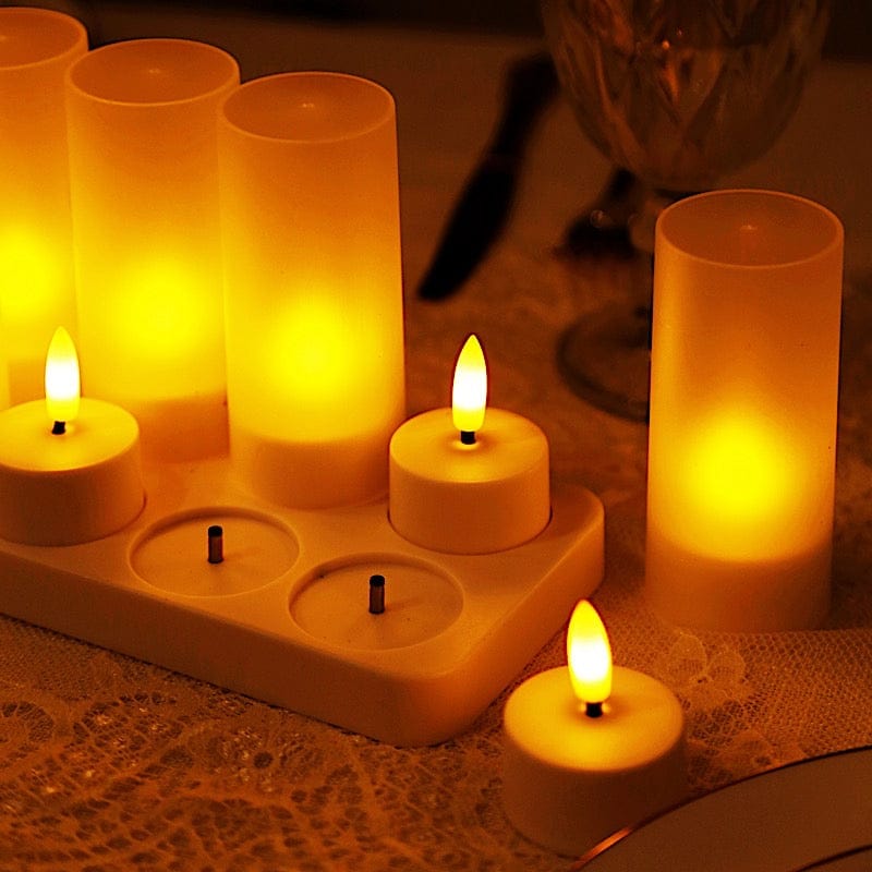 12 White Rechargeable Tea Light Candle with Frosted Shades