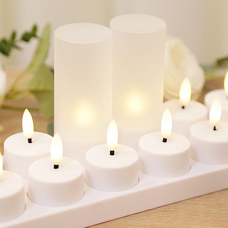 12 White Rechargeable Tea Light Candle with Frosted Shades