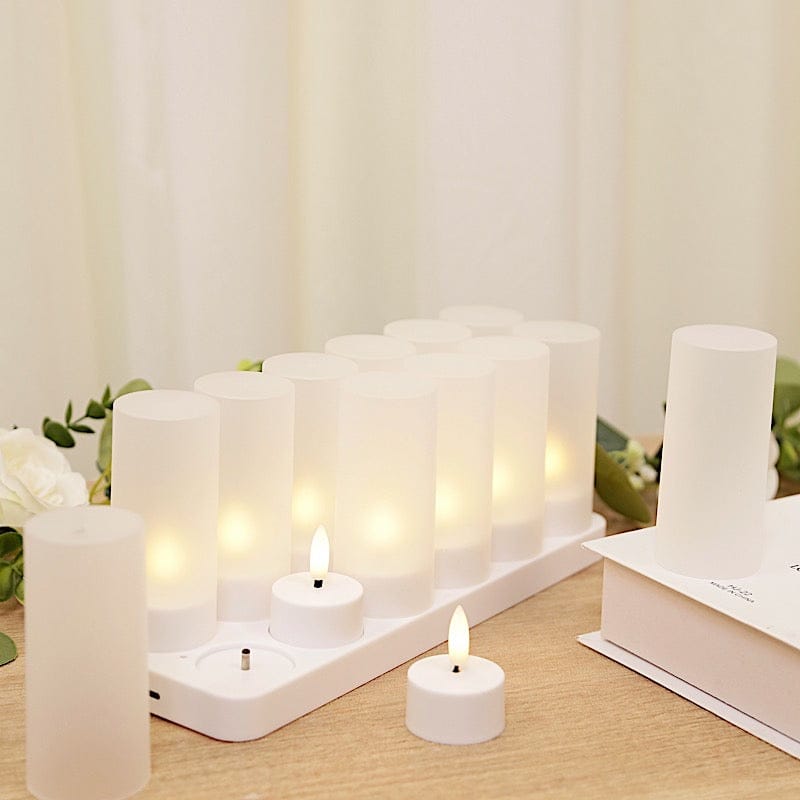 12 White Rechargeable Tea Light Candle with Frosted Shades