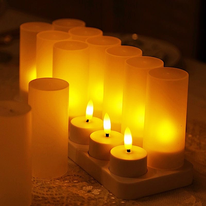 12 White Rechargeable Tea Light Candle with Frosted Shades