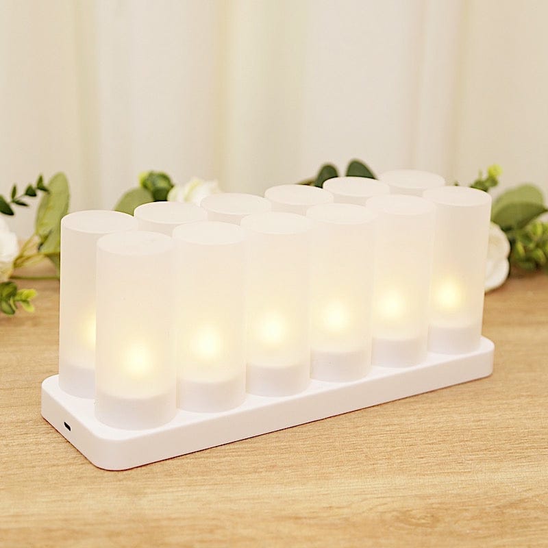 12 White Rechargeable Tea Light Candle with Frosted Shades