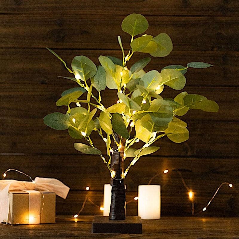 17 in Brown and Green LED Tree Lighted Artificial Eucalyptus Plant