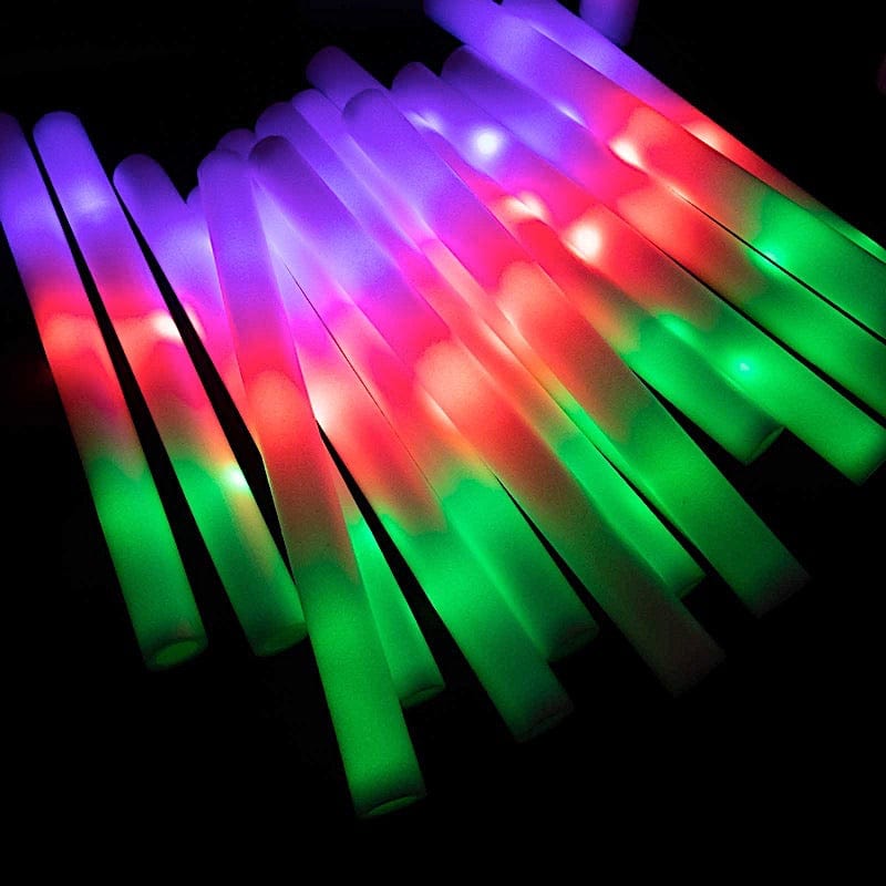 20 Assorted LED Foam Glow Sticks with 3 Flashing Modes