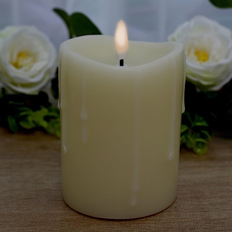 5 LED Ivory Warm White Pillar Candles Dripping Wax Design Battery Operated Lights