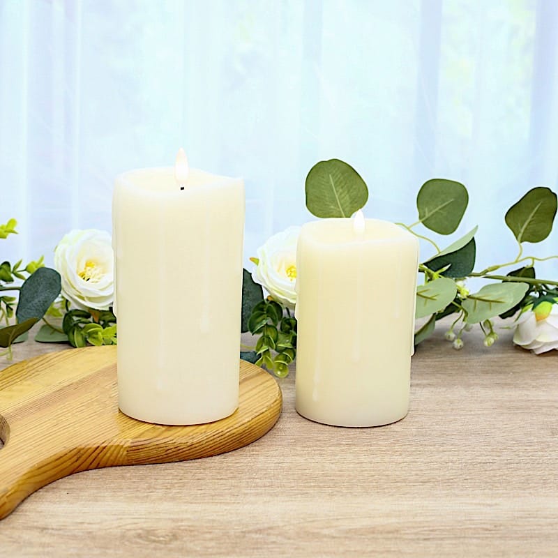 5 LED Ivory Warm White Pillar Candles Dripping Wax Design Battery Operated Lights