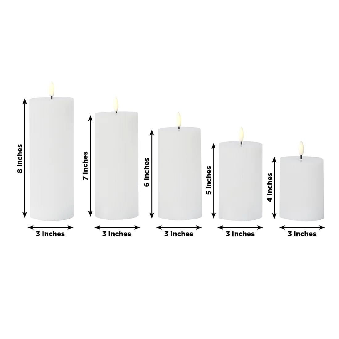 5 LED Warm White Flameless Pillar Candles Battery Operated Flickering with Ribbed Design