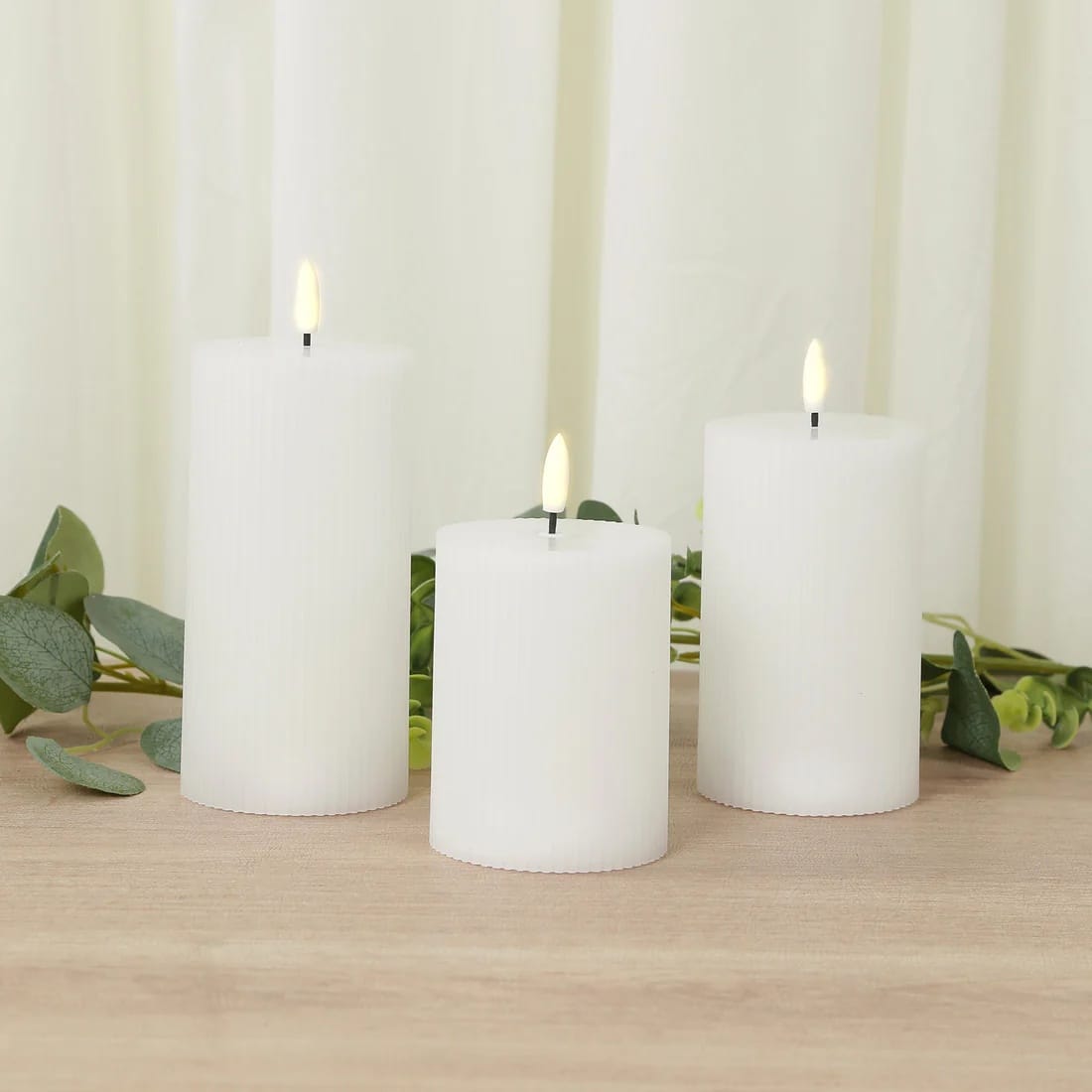 5 LED Warm White Flameless Pillar Candles Battery Operated Flickering with Ribbed Design