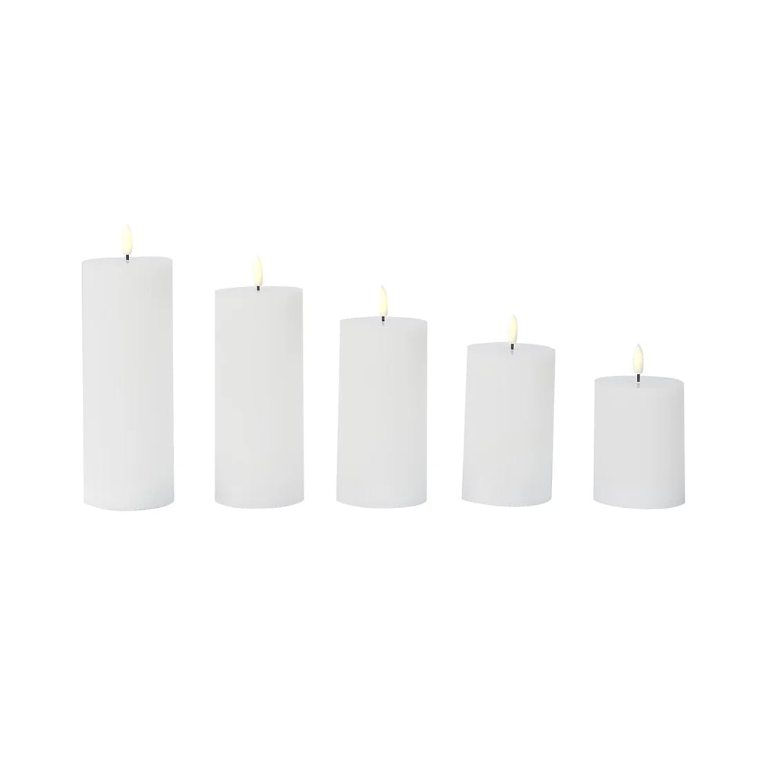 5 LED Warm White Flameless Pillar Candles Battery Operated Flickering with Ribbed Design