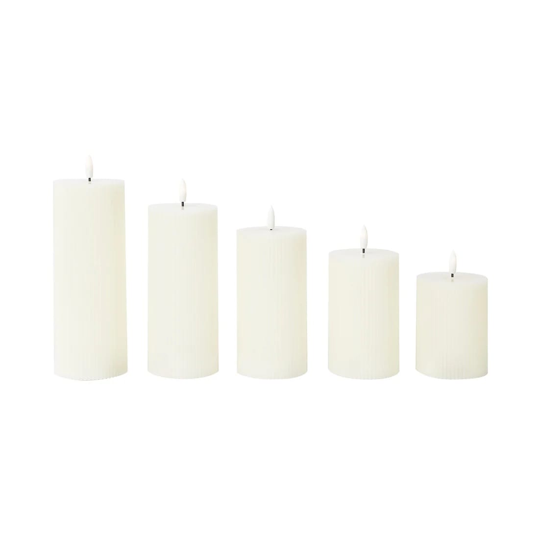 5 LED Warm White Flameless Pillar Candles Battery Operated Flickering with Ribbed Design