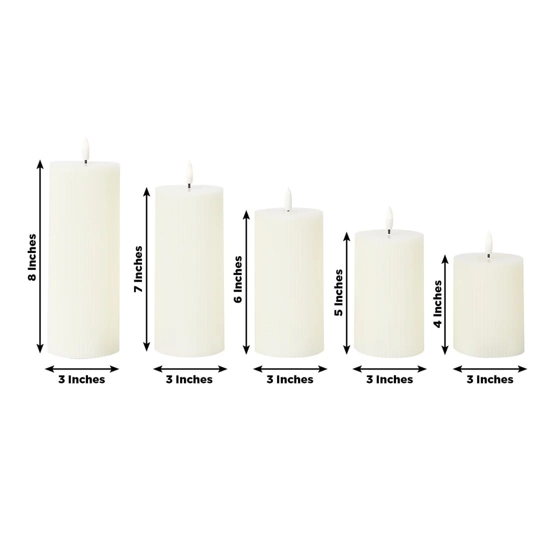 5 LED Warm White Flameless Pillar Candles Battery Operated Flickering with Ribbed Design
