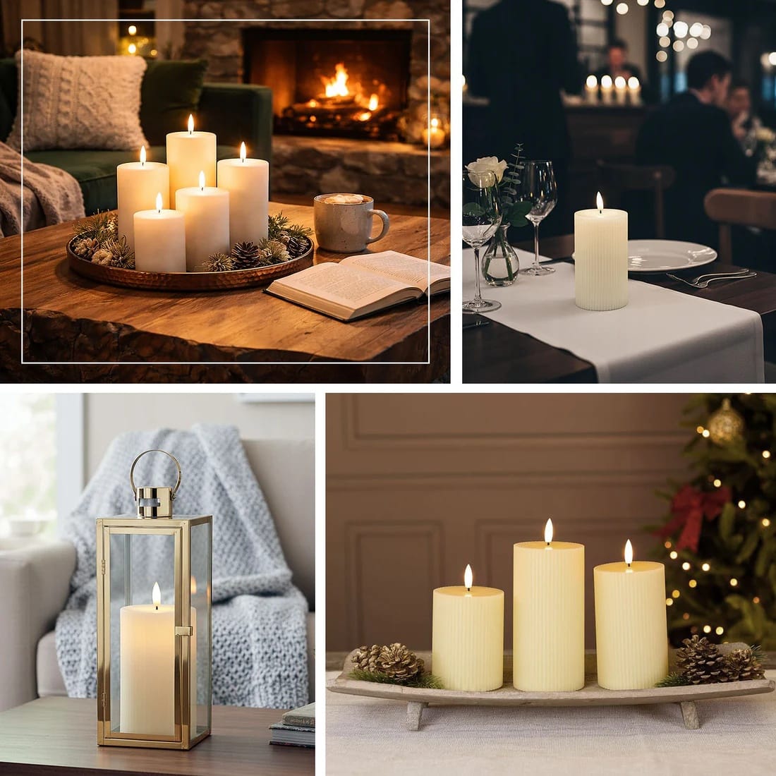 5 LED Warm White Flameless Pillar Candles Battery Operated Flickering with Ribbed Design