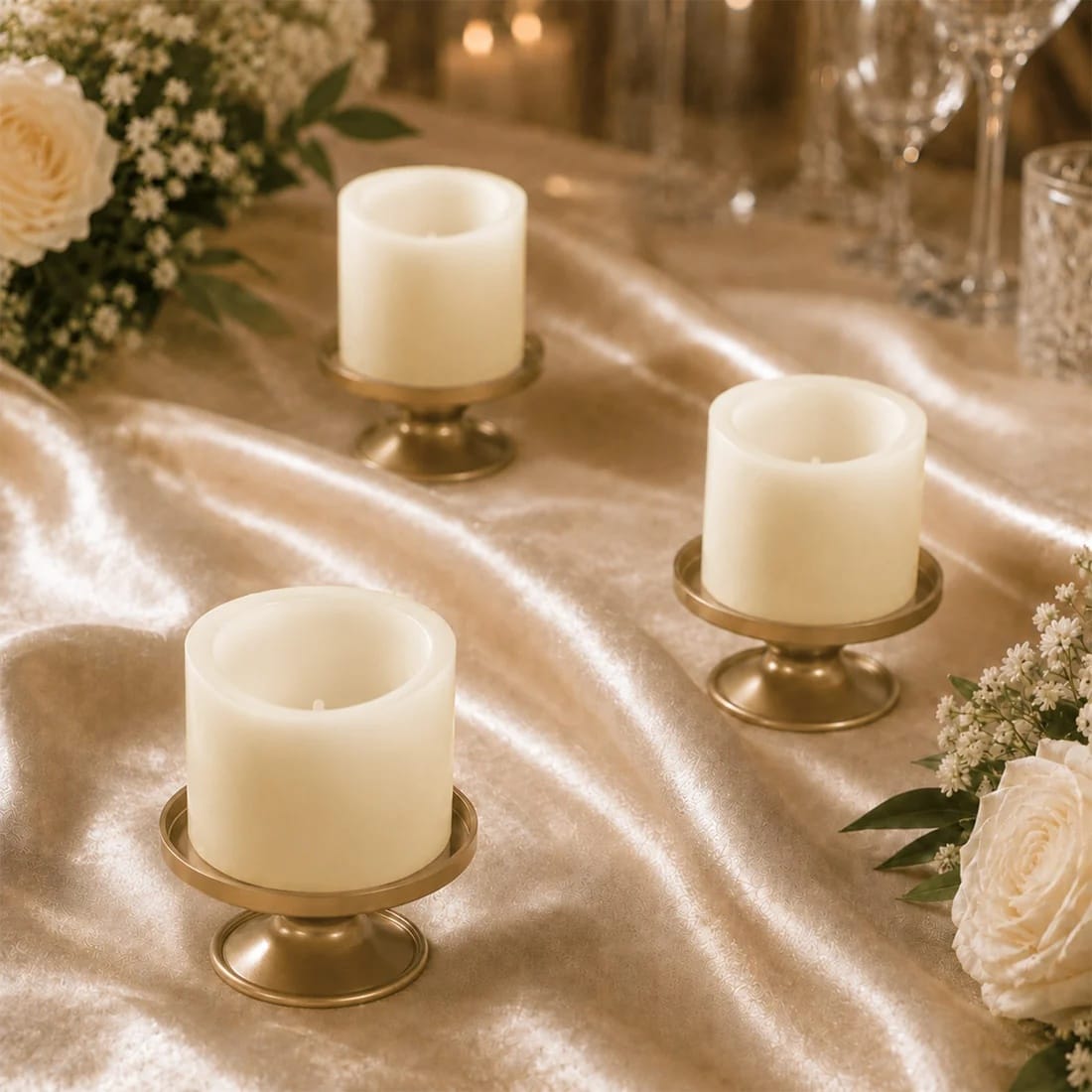 6 Flameless 3x3 in LED Pillar Candles Lights Real Wax with Flat Top