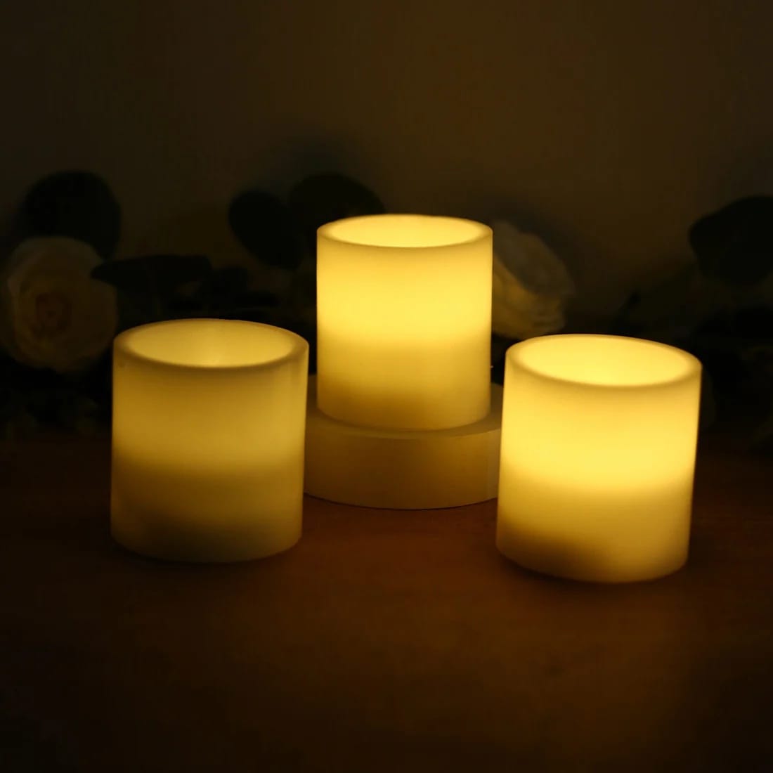 6 Flameless 3x3 in LED Pillar Candles Lights Real Wax with Flat Top