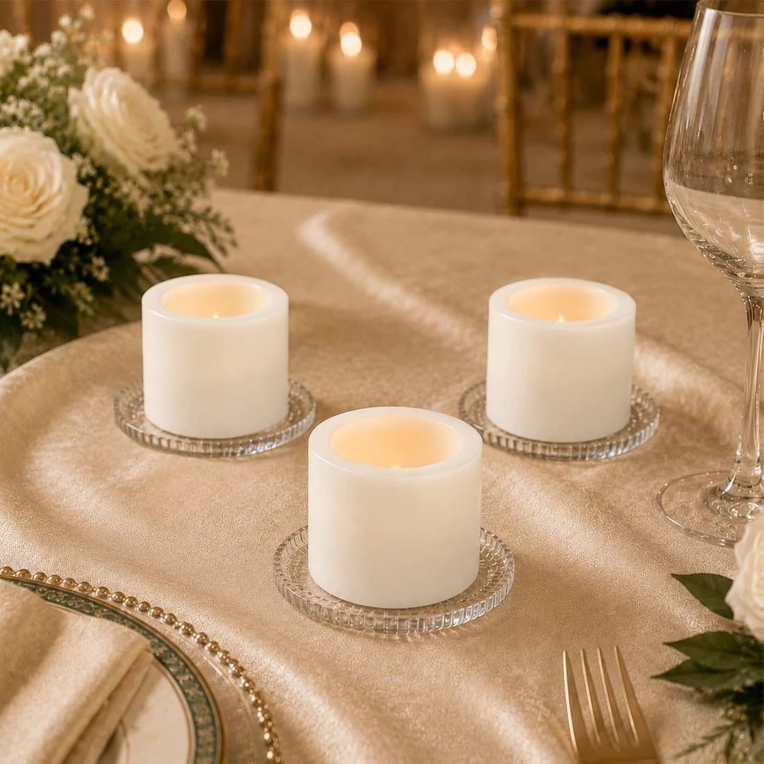 6 Flameless 3x3 in LED Pillar Candles Lights Real Wax with Flat Top