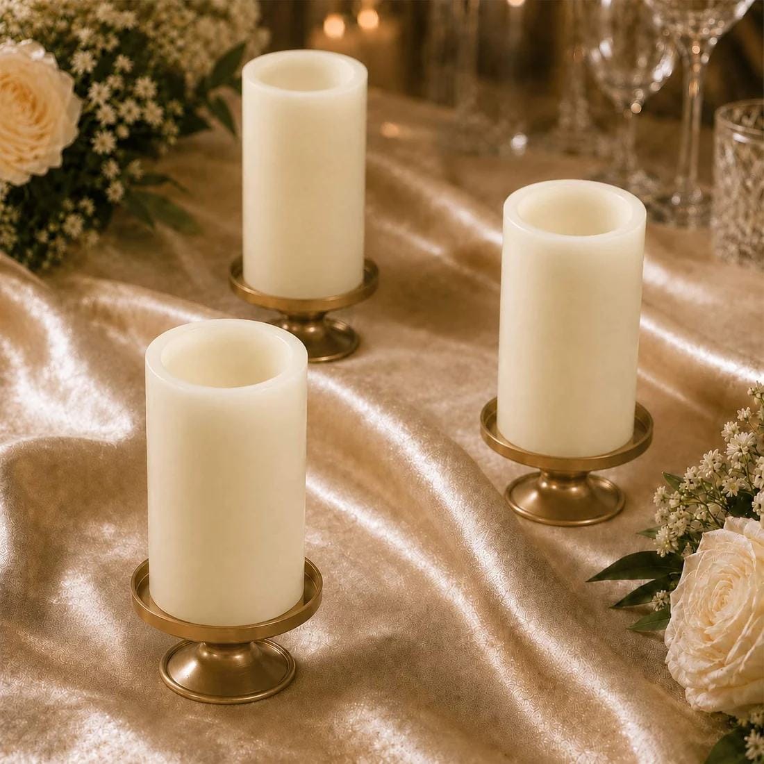 6 Flameless 3x6 in LED Pillar Candles Lights Real Wax with Flat Top
