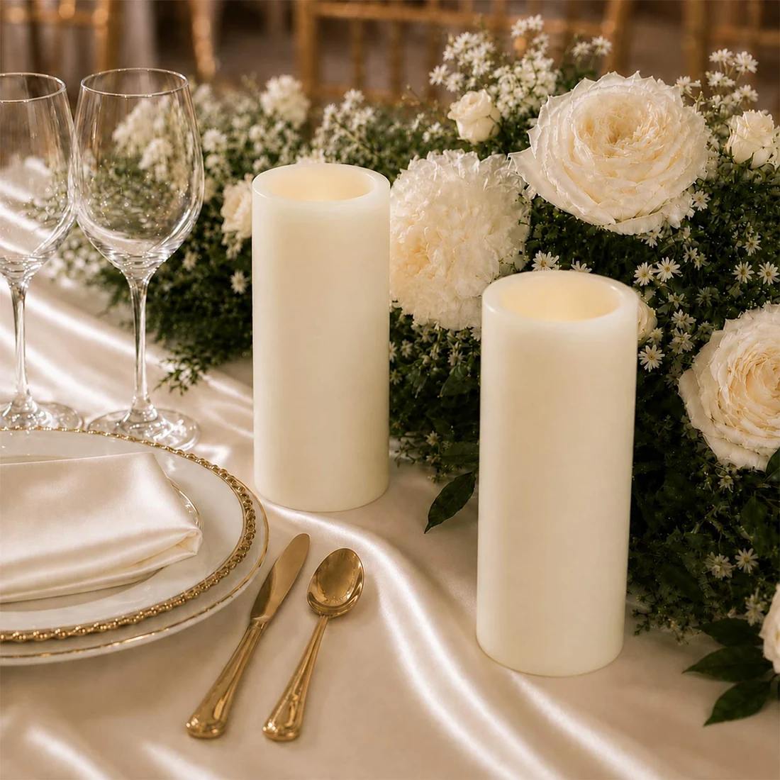 6 Flameless 3x6 in LED Pillar Candles Lights Real Wax with Flat Top