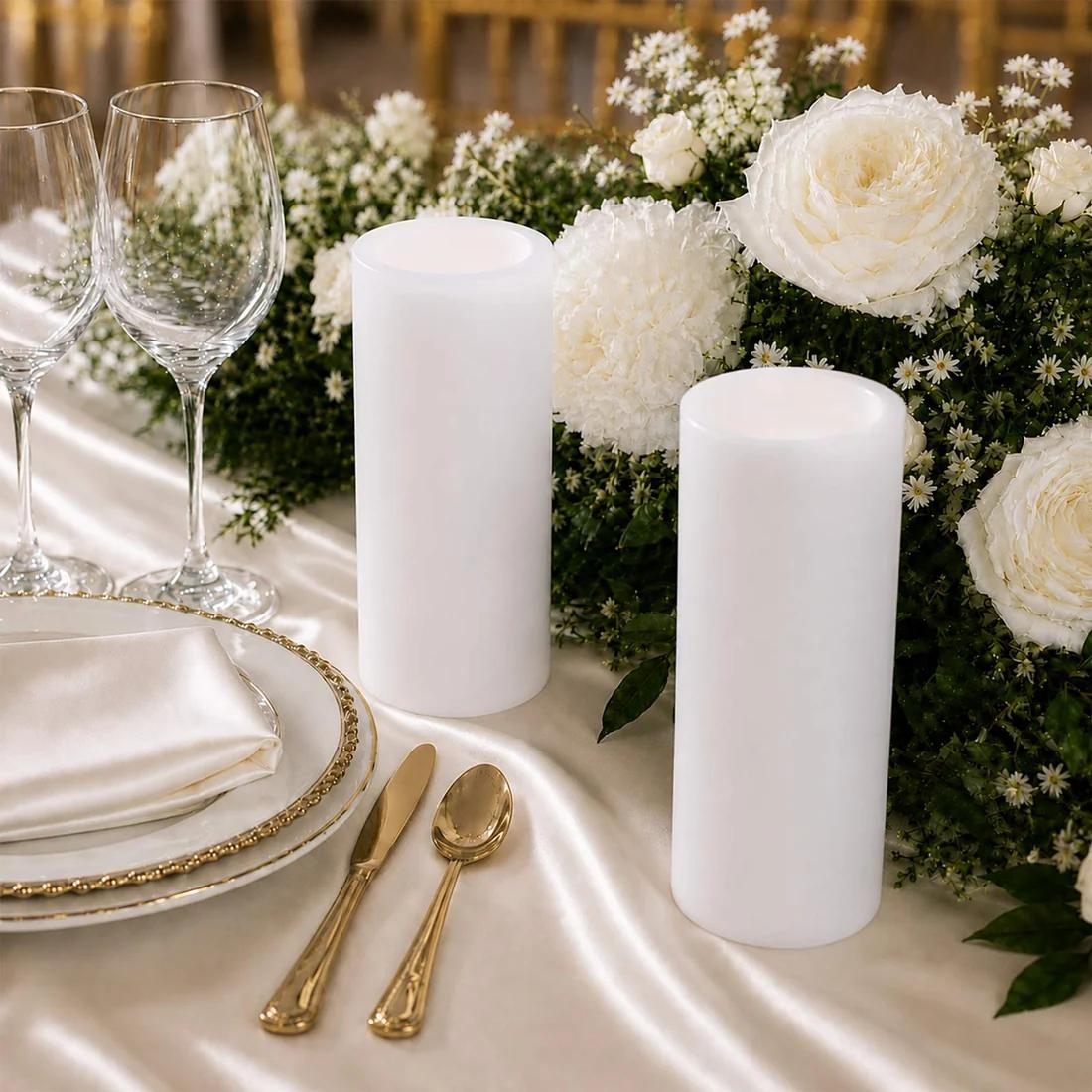 6 Flameless 3x6 in LED Pillar Candles Lights Real Wax with Flat Top
