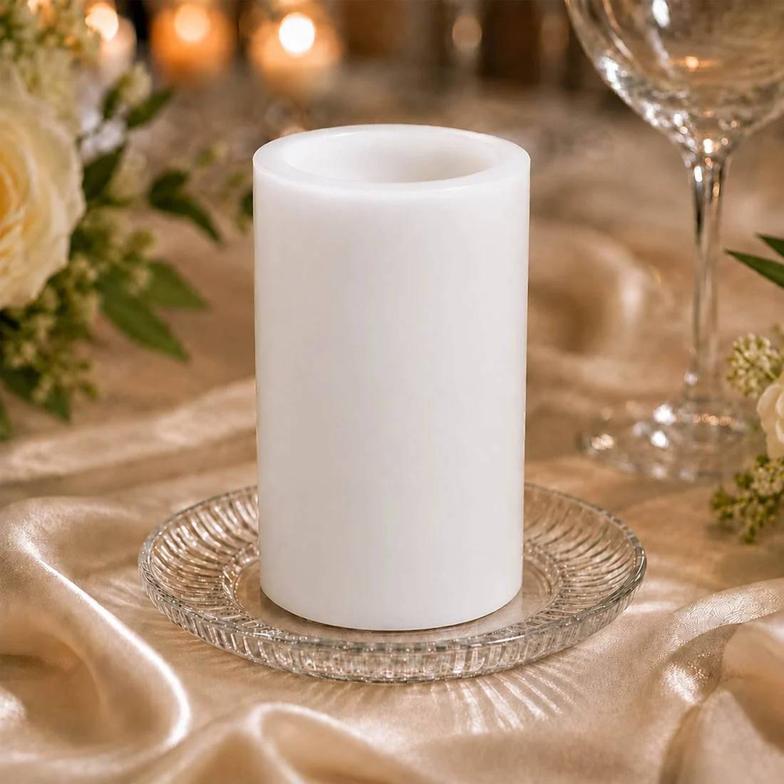 6 Flameless 3x6 in LED Pillar Candles Lights Real Wax with Flat Top