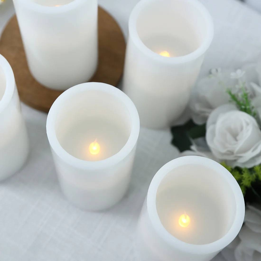 6 Flameless 3x6 in LED Pillar Candles Lights Real Wax with Flat Top