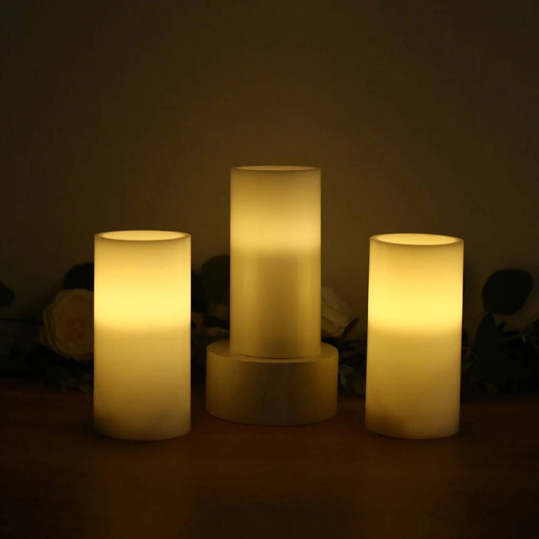 6 Flameless 3x6 in LED Pillar Candles Lights Real Wax with Flat Top