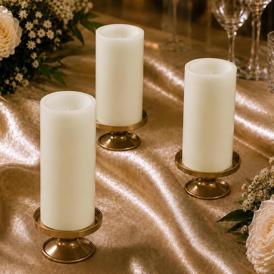 6 Flameless 3x9 in LED Pillar Candles Lights Real Wax with Flat Top