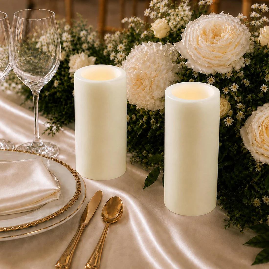 6 Flameless 3x9 in LED Pillar Candles Lights Real Wax with Flat Top