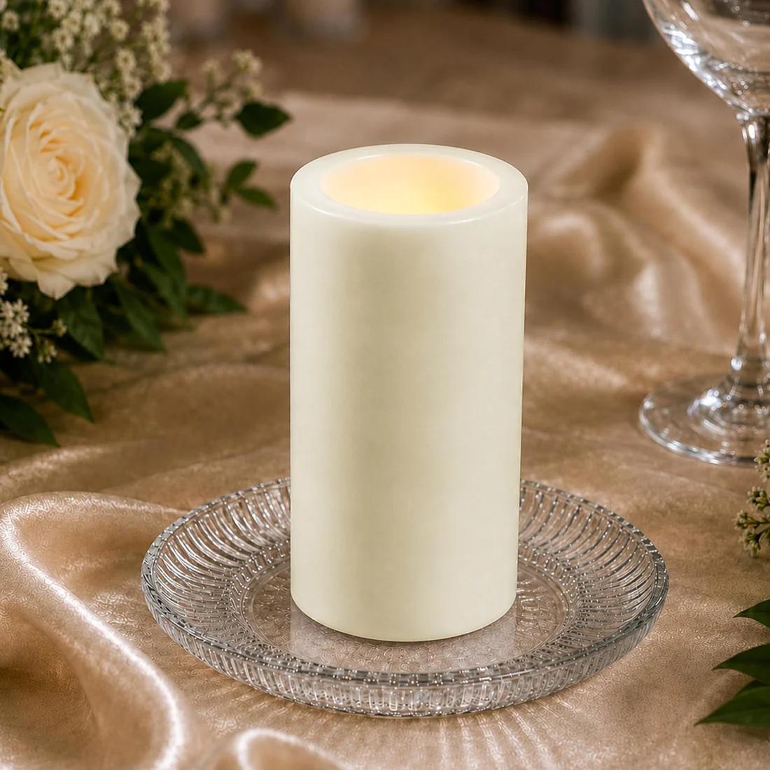 6 Flameless 3x9 in LED Pillar Candles Lights Real Wax with Flat Top