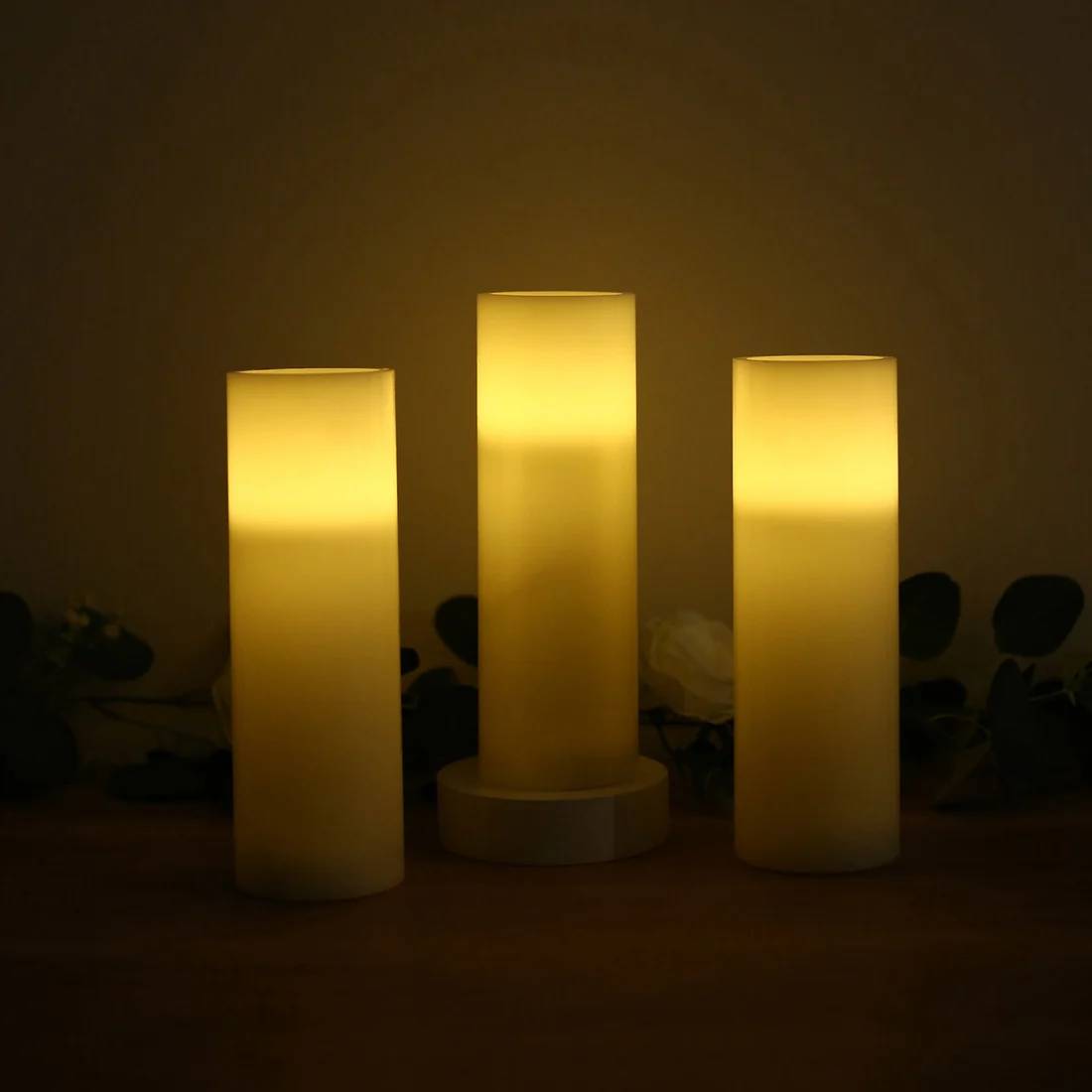 6 Flameless 3x9 in LED Pillar Candles Lights Real Wax with Flat Top