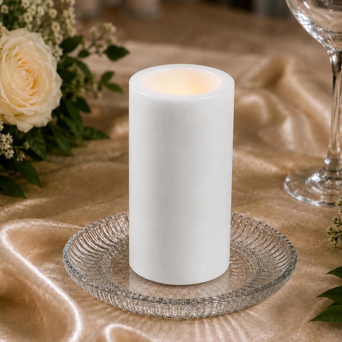 6 Flameless 3x9 in LED Pillar Candles Lights Real Wax with Flat Top
