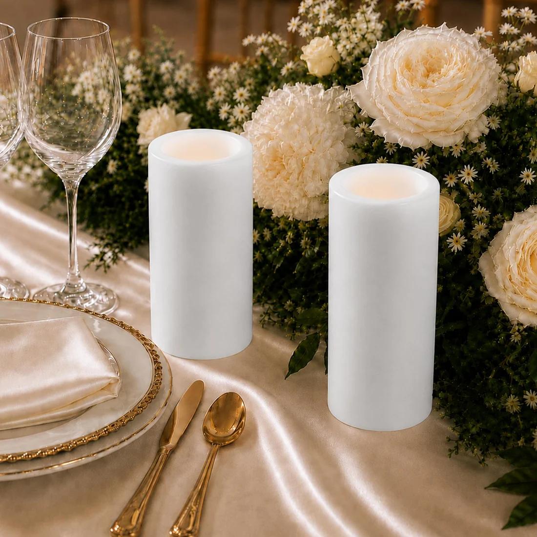 6 Flameless 3x9 in LED Pillar Candles Lights Real Wax with Flat Top