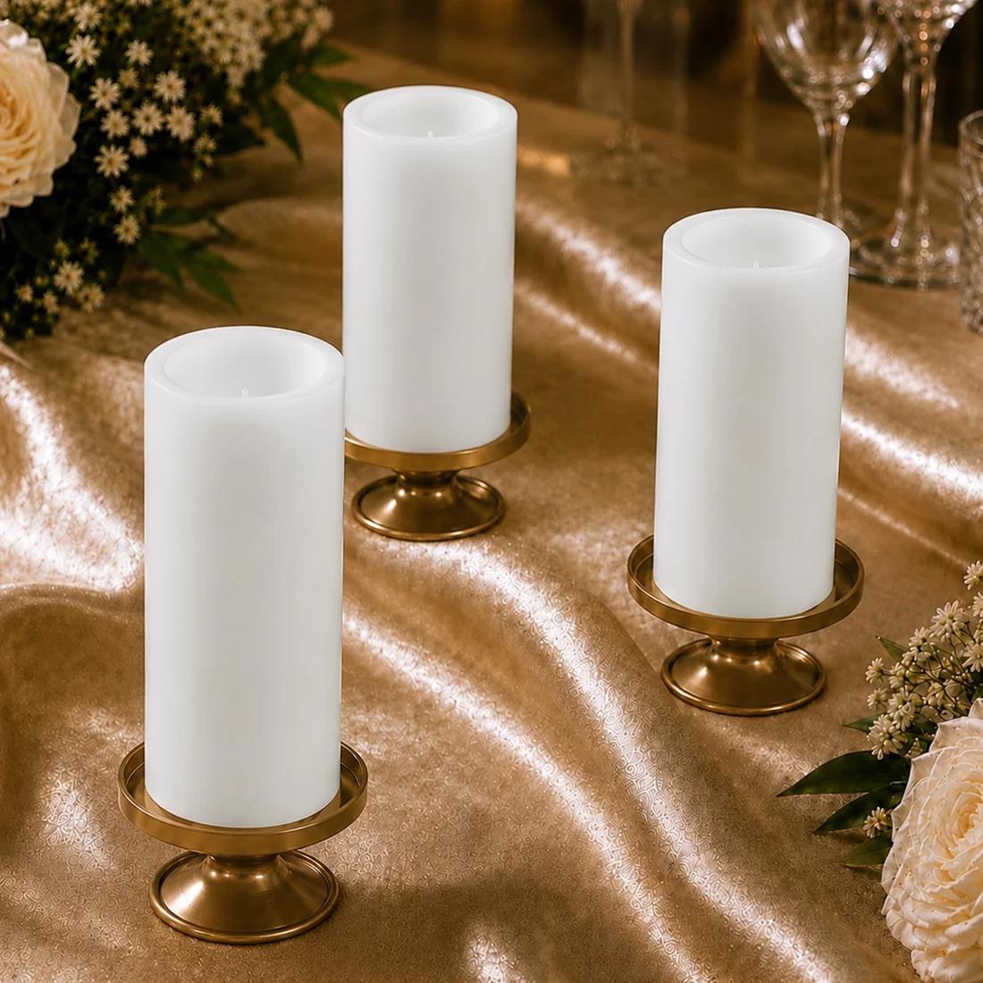 6 Flameless 3x9 in LED Pillar Candles Lights Real Wax with Flat Top