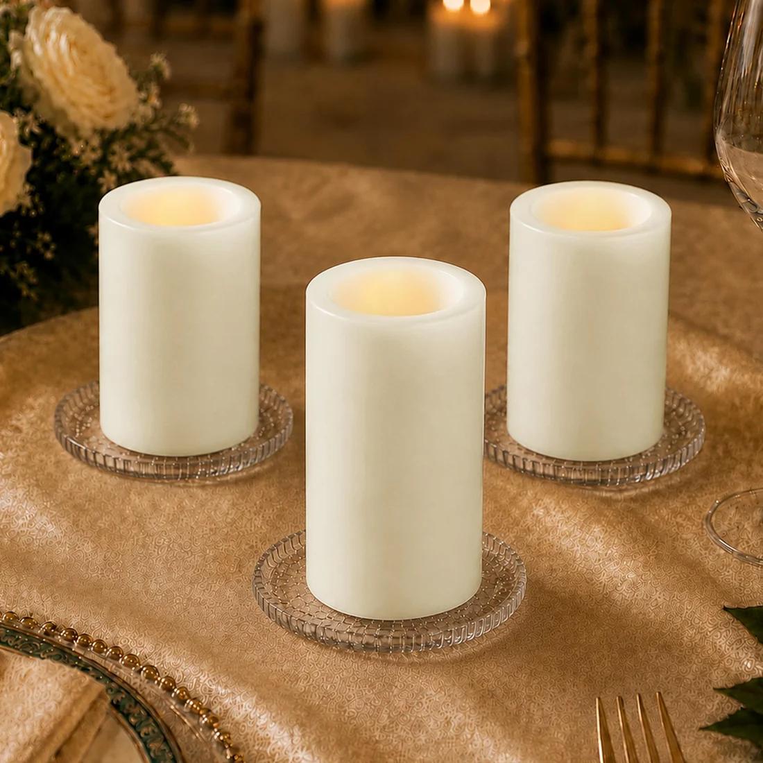 6 Flameless 3x9 in LED Pillar Candles Lights Real Wax with Flat Top